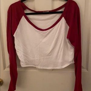 Cropped red and white long sleeve